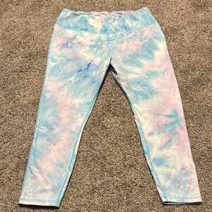 Juicy Couture Blue and Pink Leggings with Colorful Tie-Dye Pattern